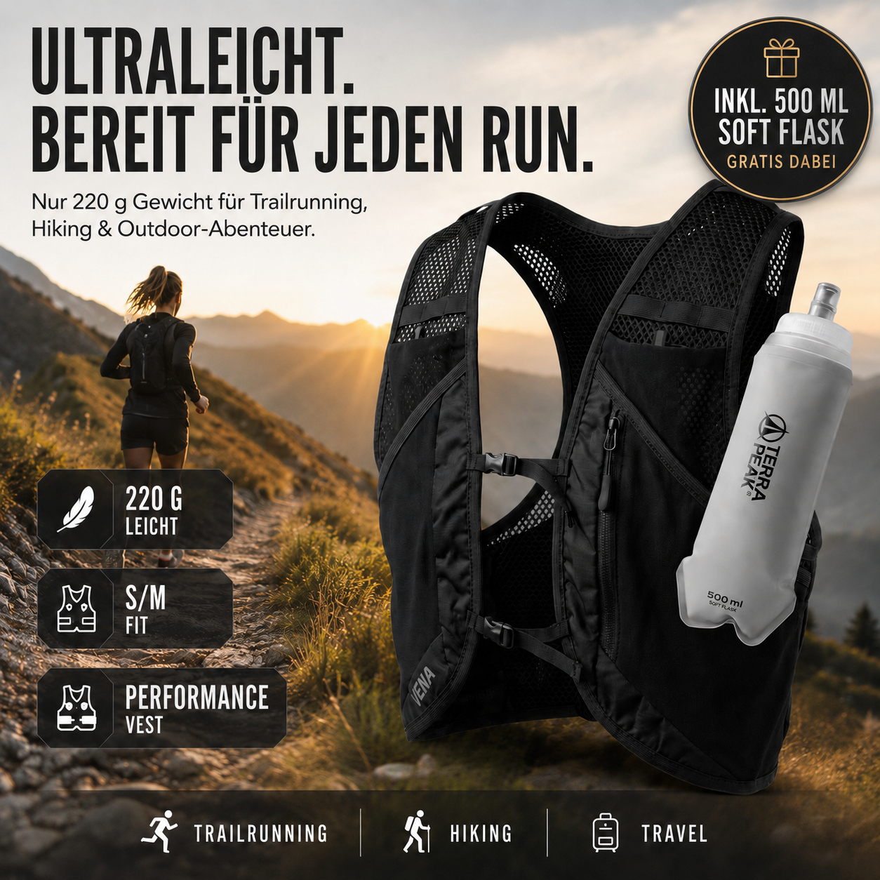 Trailrunning Weste inkl. 500ml Soft Flask