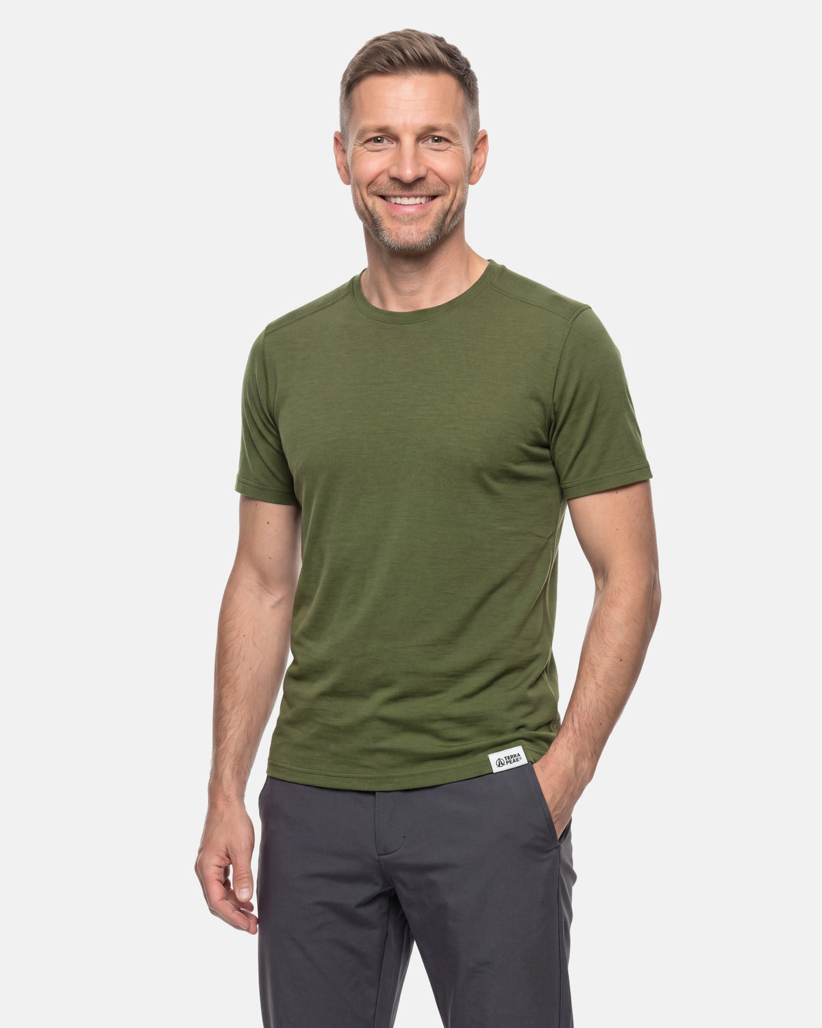 Merino T-Shirt Herren in Olive, Regular Fit #Farbe_Olive