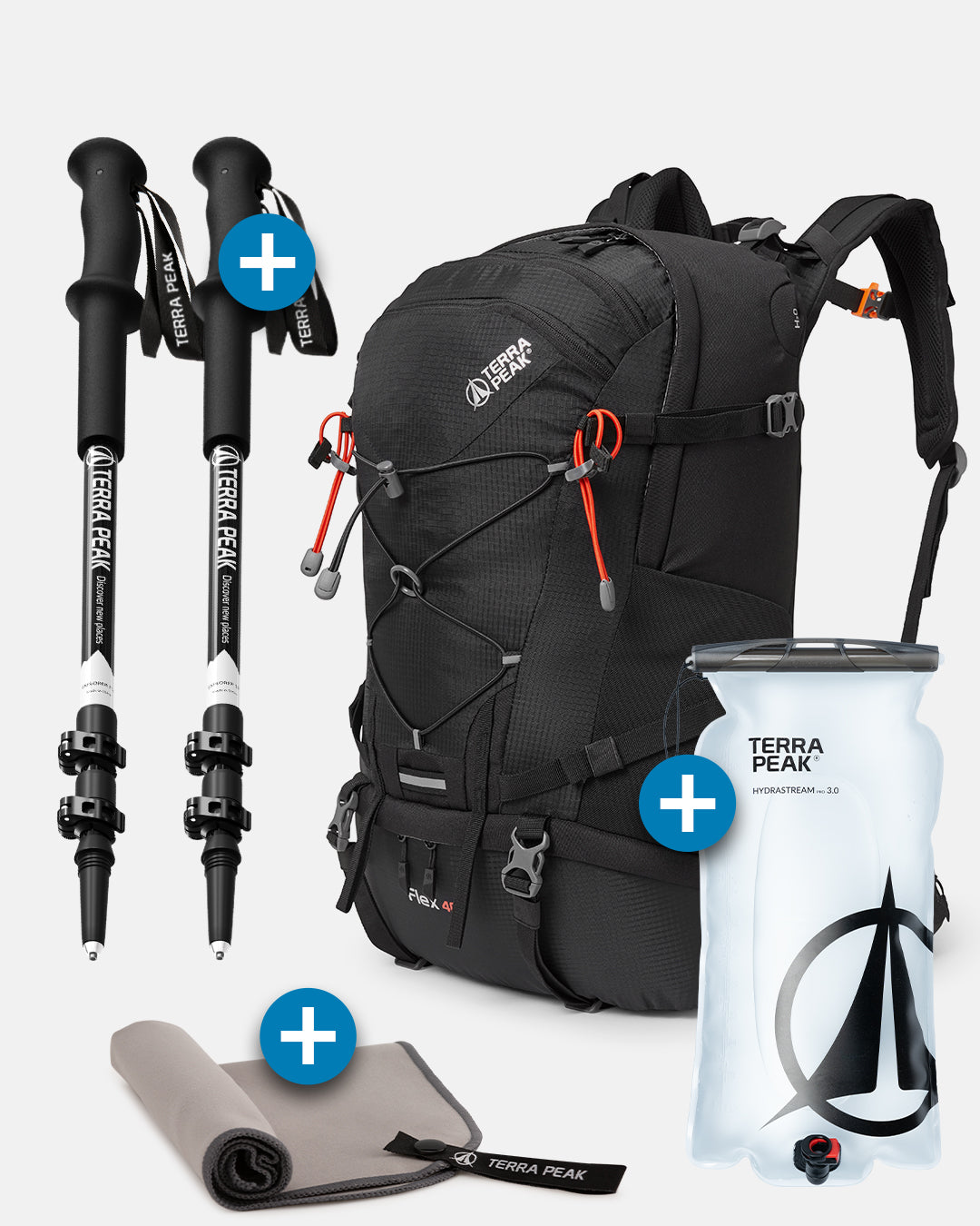 Flex 40 + Wanderstöcke + Trinkblase