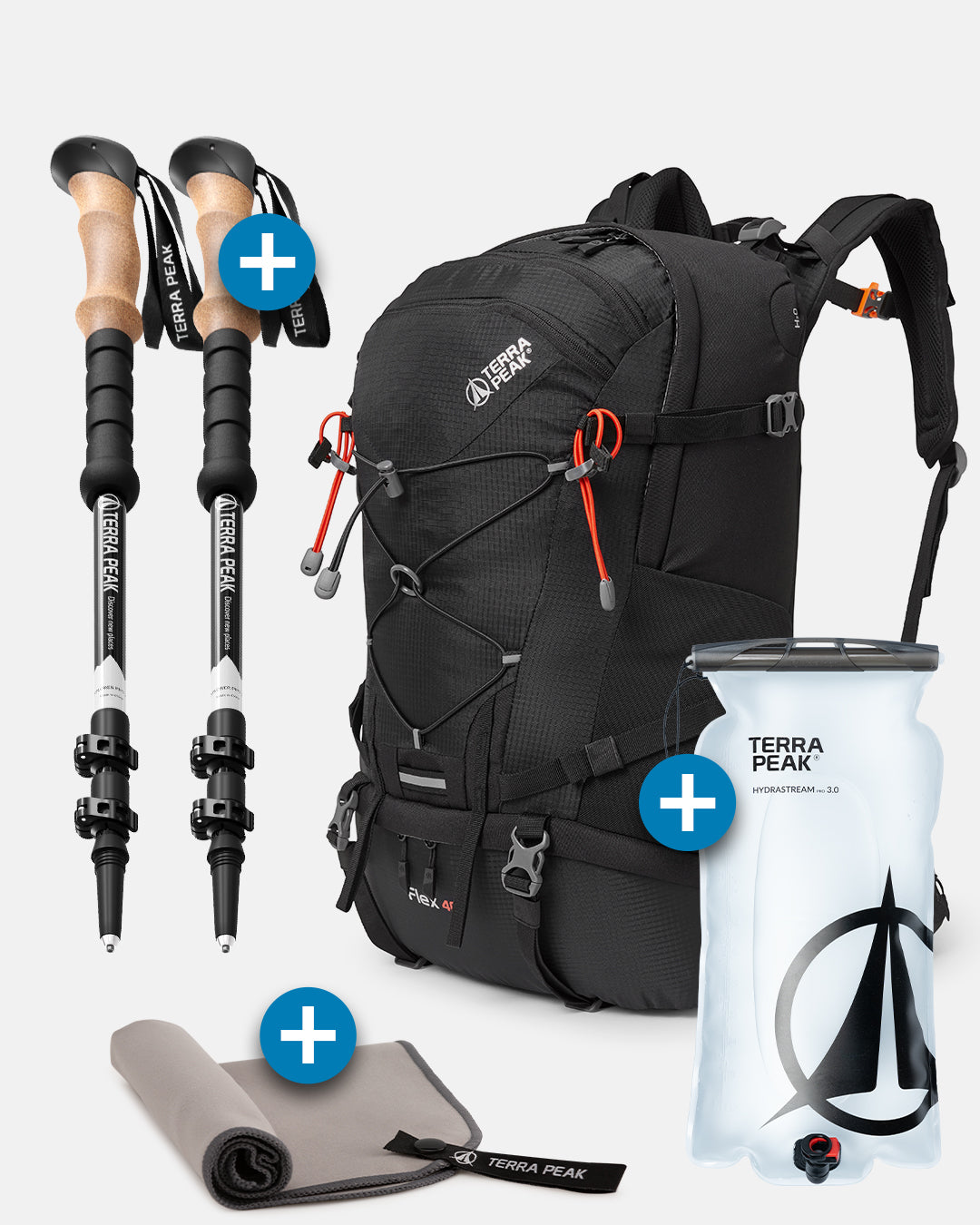 Flex 40 + Wanderstöcke + Trinkblase