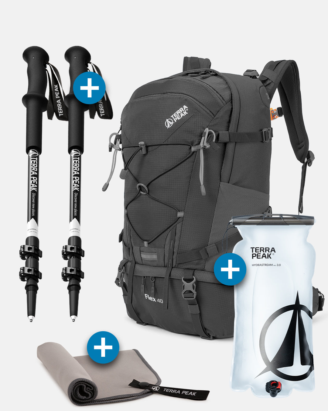 Flex 40 + Wanderstöcke + Trinkblase