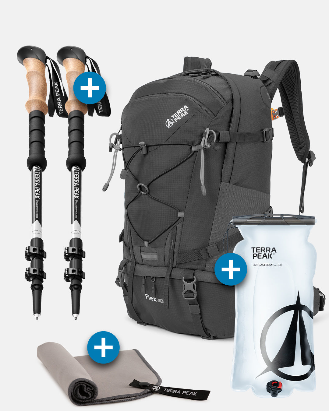 Flex 40 + Wanderstöcke + Trinkblase