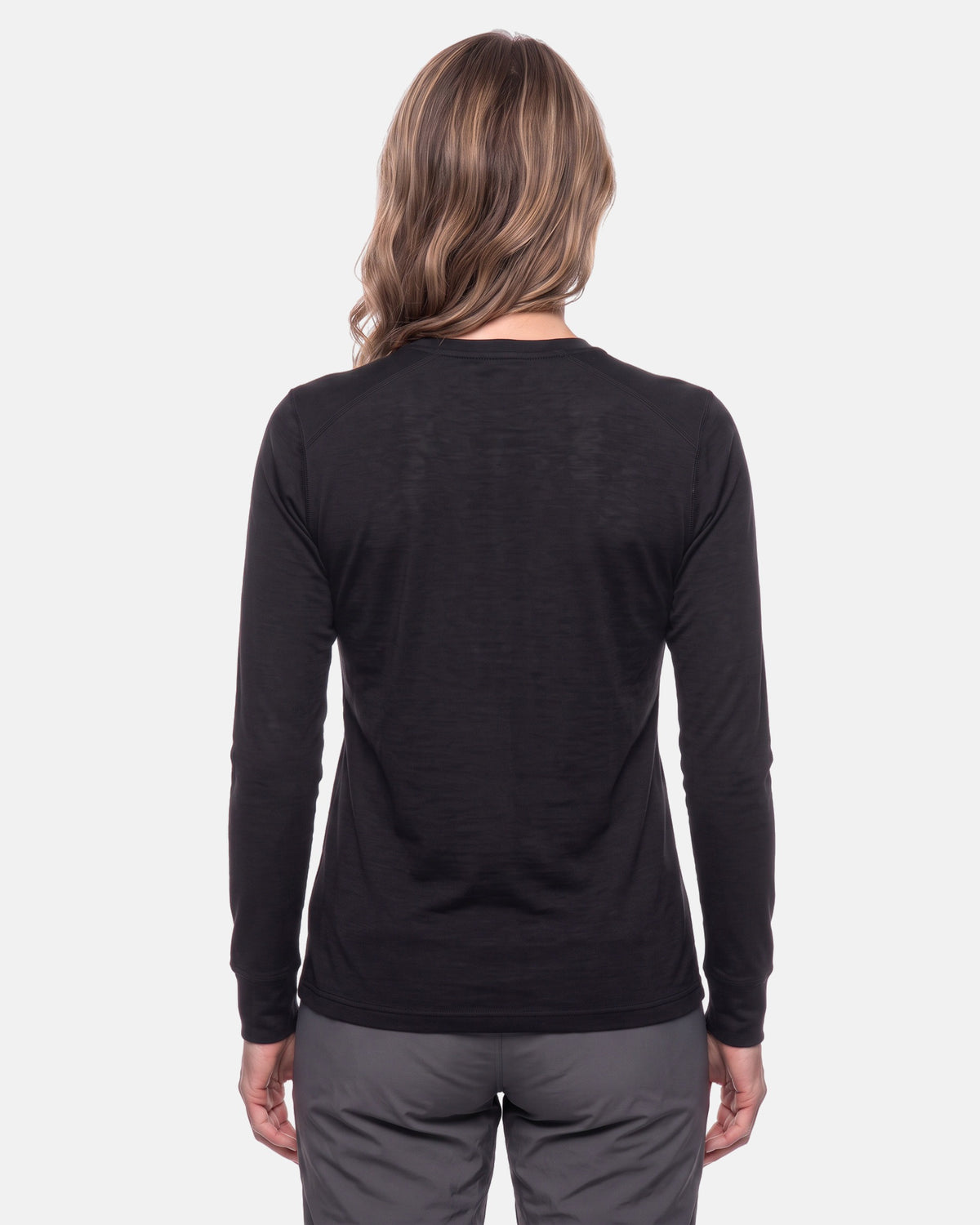 Merino Langarmshirt Damen in Schwarz von hinten, Regular Fit #Farbe_Schwarz