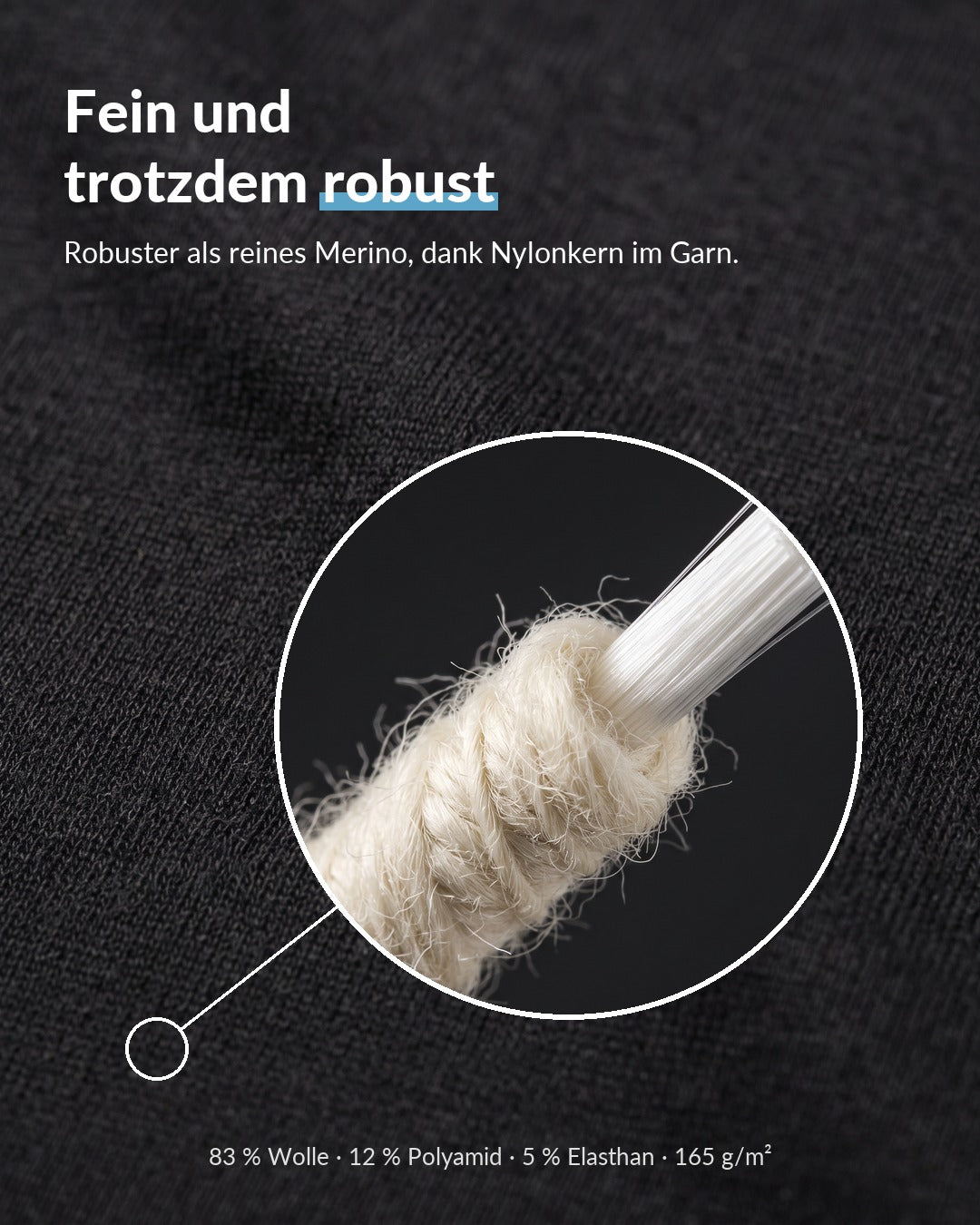 Core-Spun-Garn mit Merino außen und Nylonkern innen, 83 % Wolle, 12 % Polyamid, 5 % Elasthan #Farbe_Schwarz