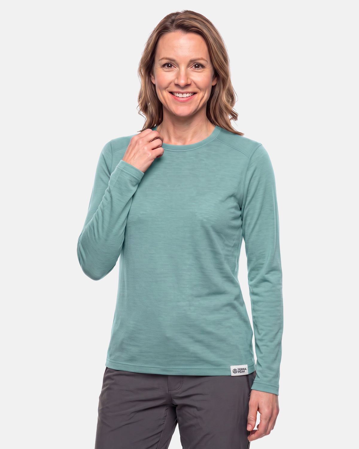 Merino Langarmshirt Damen in Türkis, Regular Fit #Farbe_Türkis
