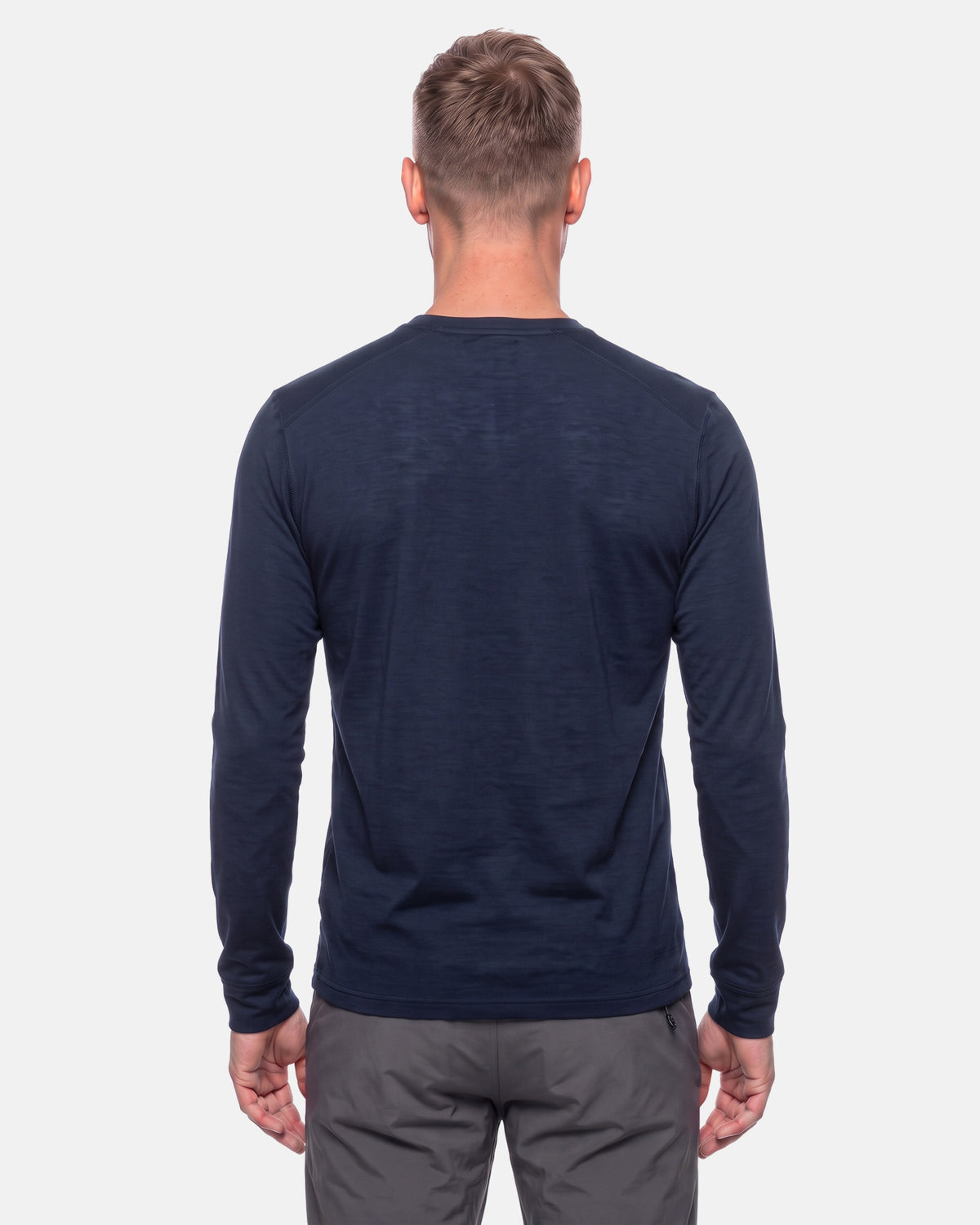 Merino Langarmshirt Herren in Blau von hinten #Farbe_Blau