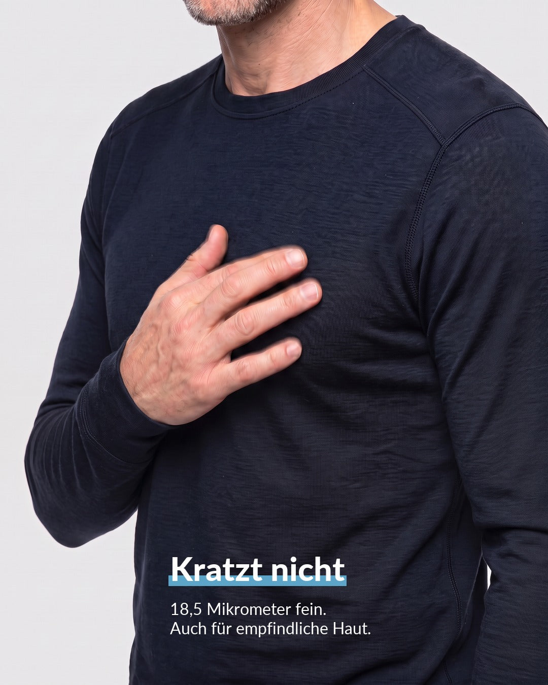 Merino Langarmshirt Herren Blau, kratzt nicht dank 18,5 Mikrometer feiner Wolle #Farbe_Blau