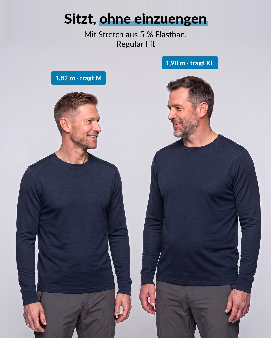 Passform des Merino Langarmshirts Herren in Blau, Regular Fit mit Stretch #Farbe_Blau