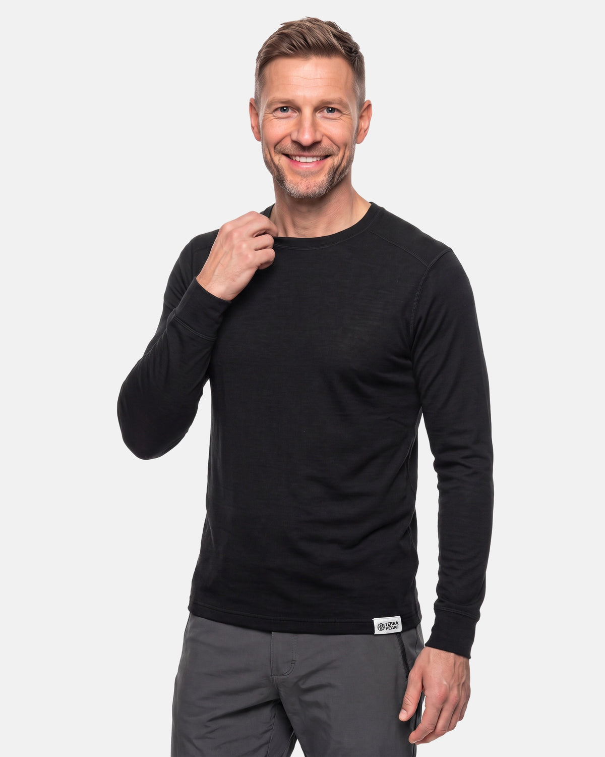 Merino Langarmshirt Herren in Schwarz, Regular Fit #Farbe_Schwarz
