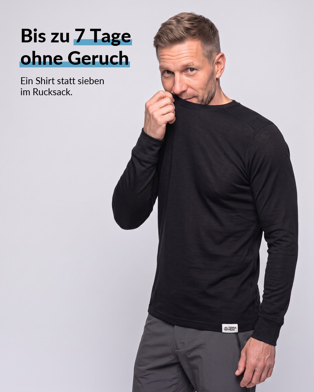 Merino Langarmshirt Herren Schwarz, bis zu 7 Tage ohne Geruch #Farbe_Schwarz