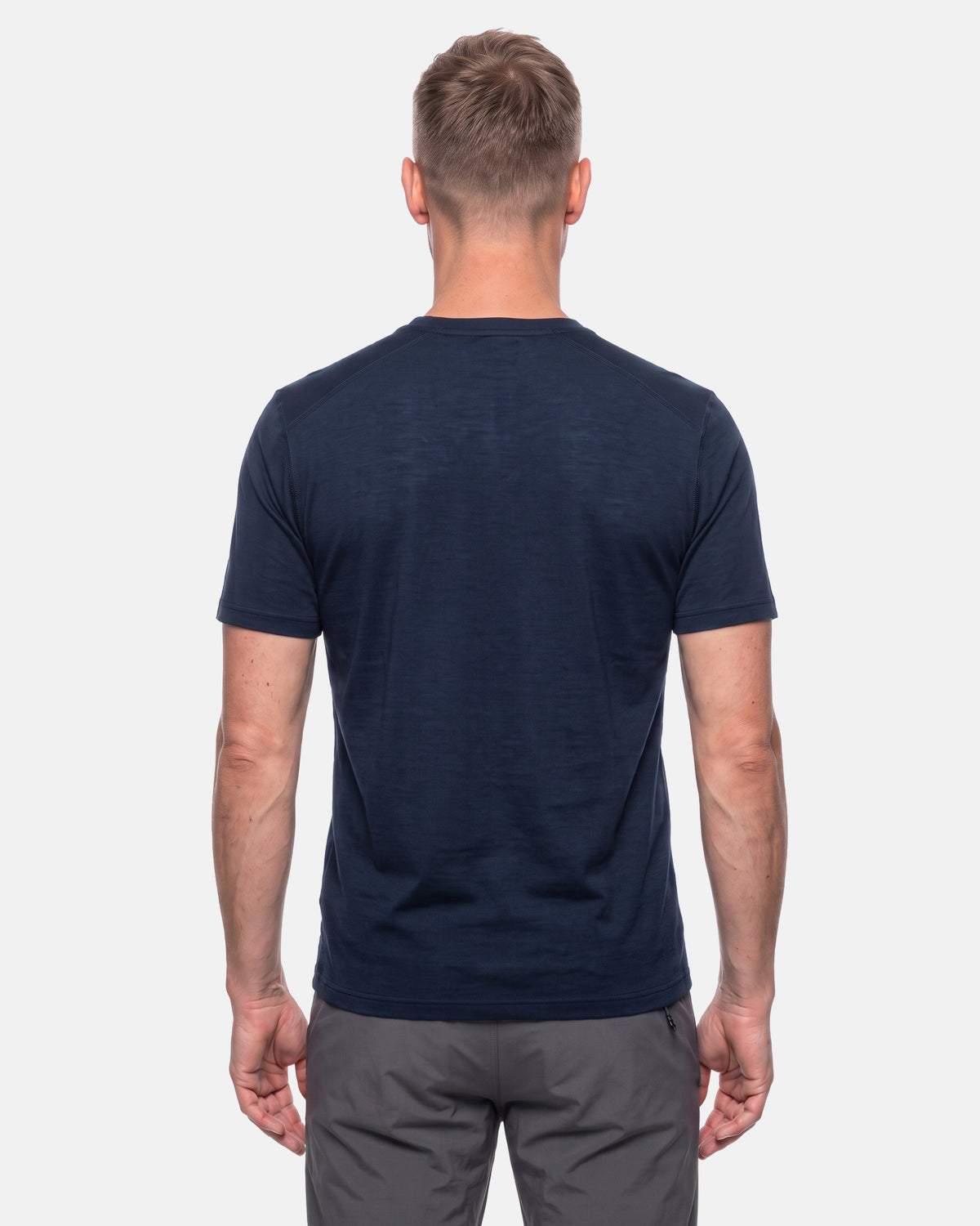 Merino T-Shirt Herren in Blau von hinten, Regular Fit #Farbe_Blau