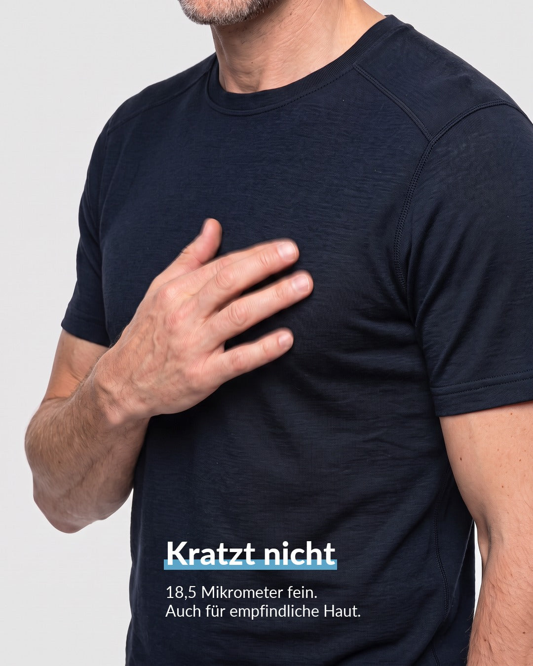 Merino T-Shirt Herren Blau, kratzt nicht dank 18,5 Mikrometer feiner Wolle #Farbe_Blau