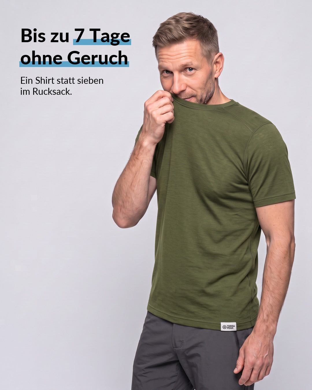 Merino T-Shirt Herren Olive, bis zu 7 Tage ohne Geruch #Farbe_Olive