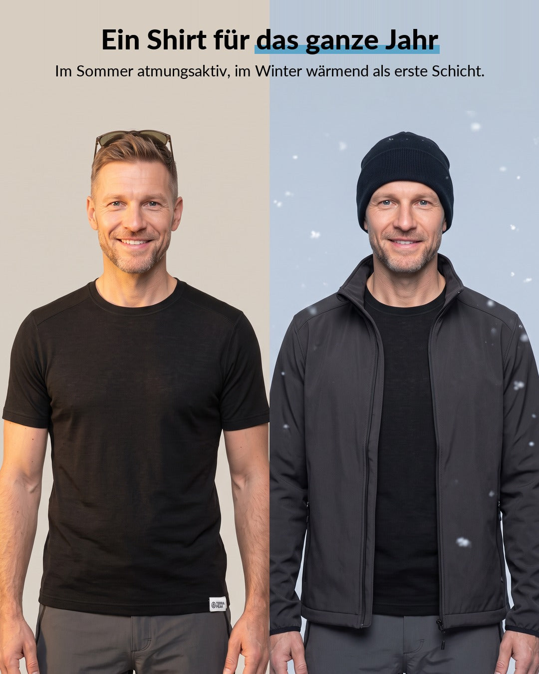 Merino T-Shirt Herren im Sommer allein und im Winter als erste Schicht #Farbe_Schwarz