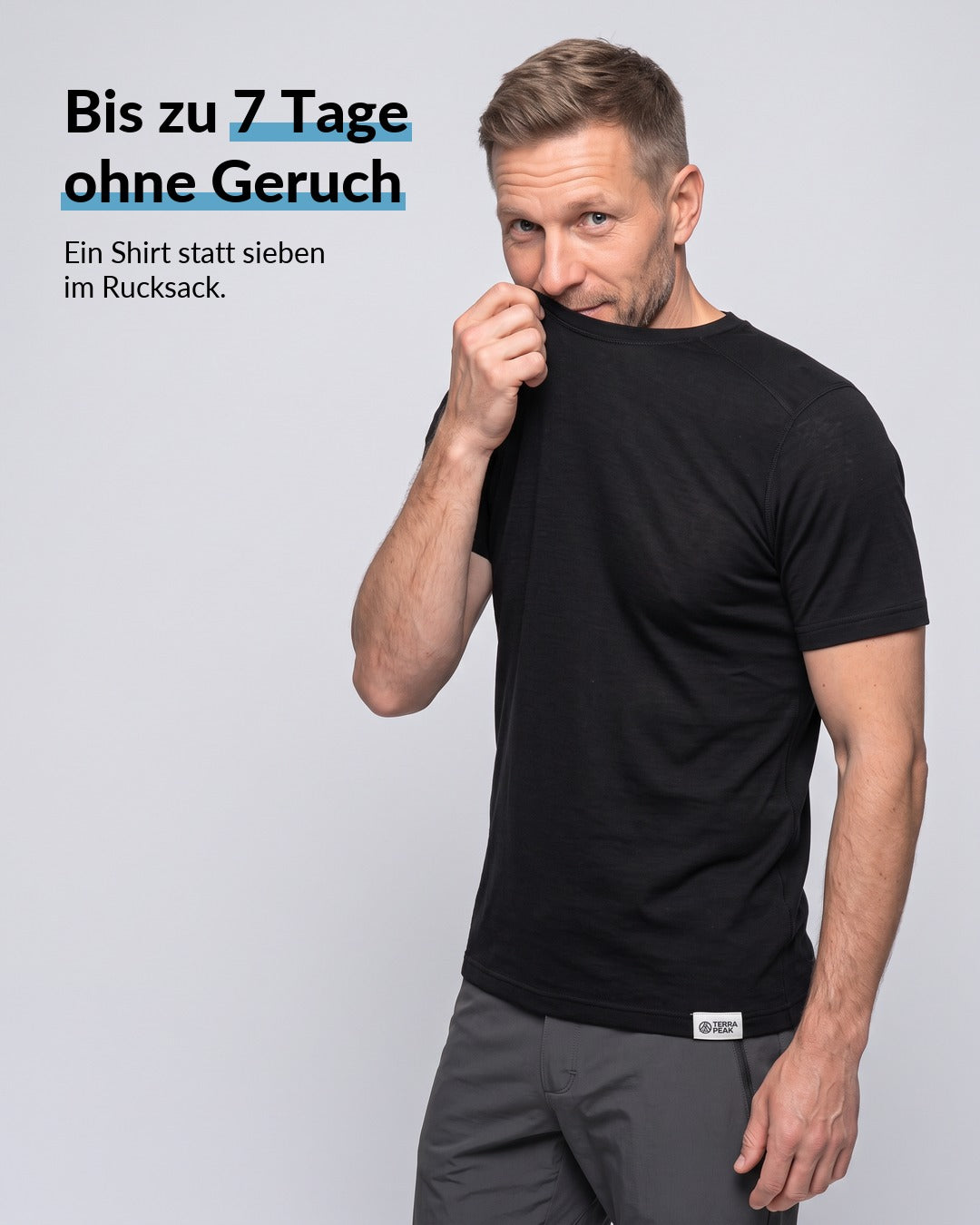 Merino T-Shirt Herren Schwarz, bis zu 7 Tage ohne Geruch #Farbe_Schwarz