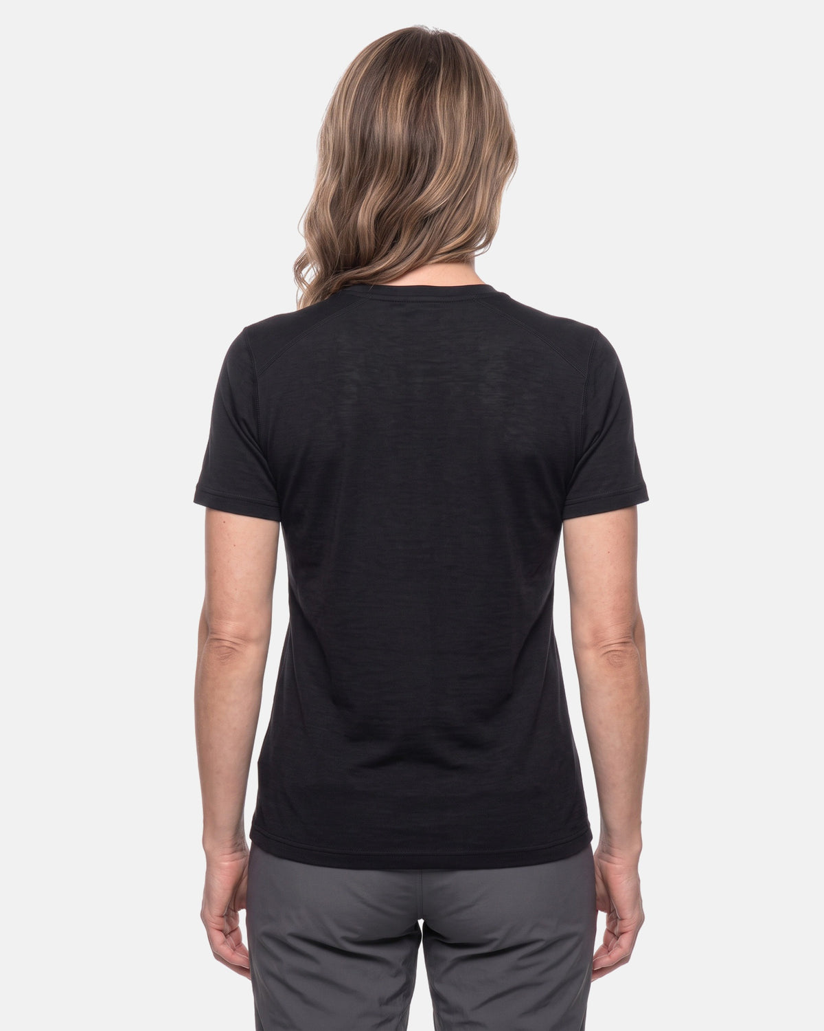Merino T-Shirt Damen in Schwarz von hinten, Regular Fit #Farbe_Schwarz