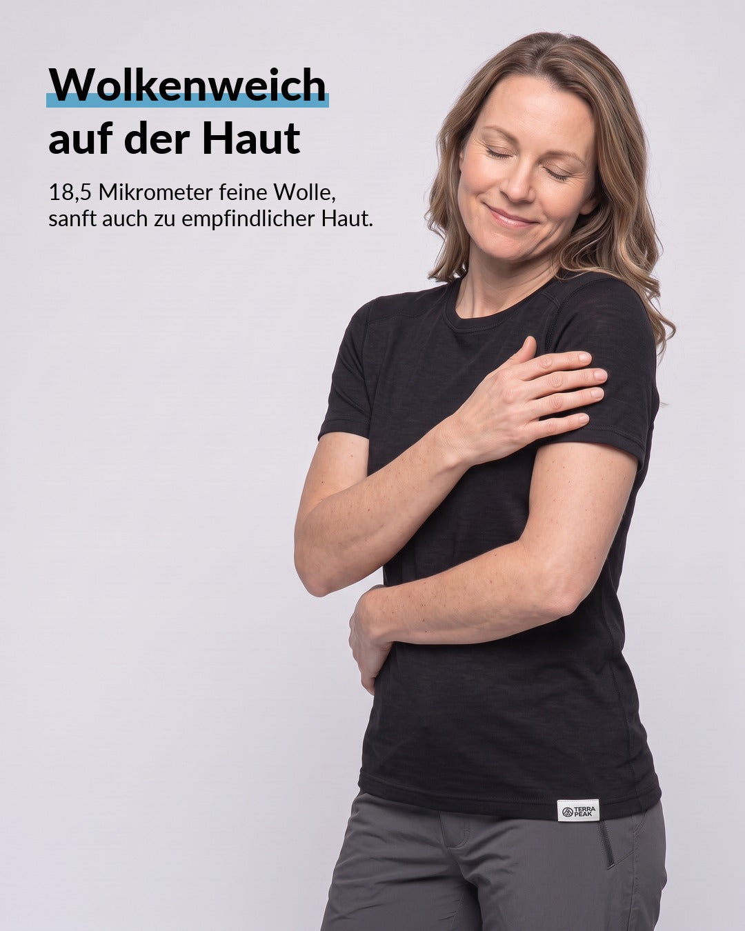 Merino T-Shirt Damen Schwarz, wolkenweich auf der Haut dank 18,5 Mikrometer feiner Wolle #Farbe_Schwarz