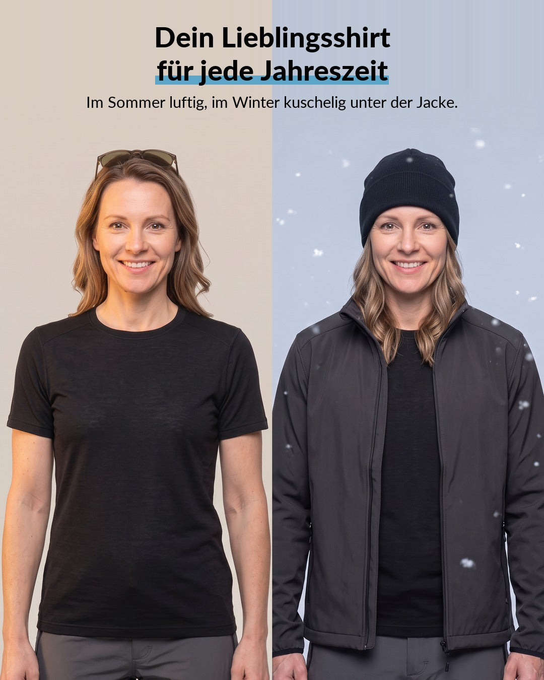 Merino T-Shirt Damen im Sommer allein und im Winter als erste Schicht #Farbe_Schwarz
