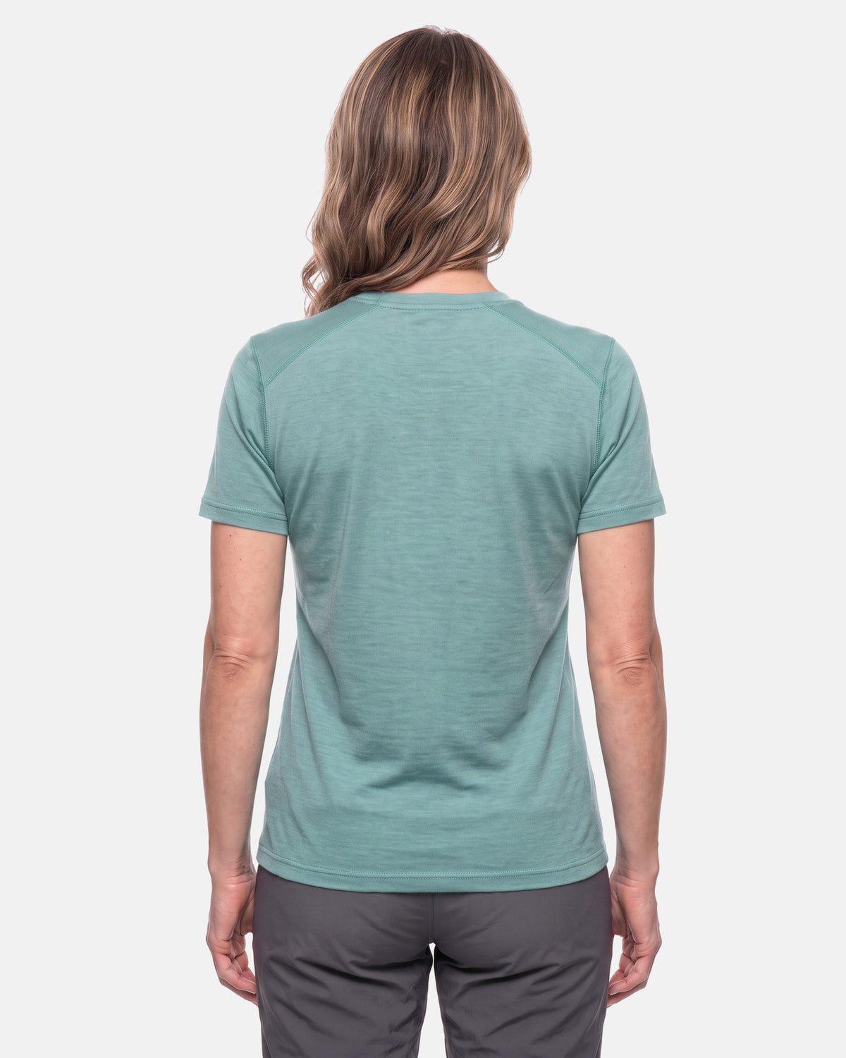 Merino T-Shirt Damen in Türkis von hinten, Regular Fit #Farbe_Türkis