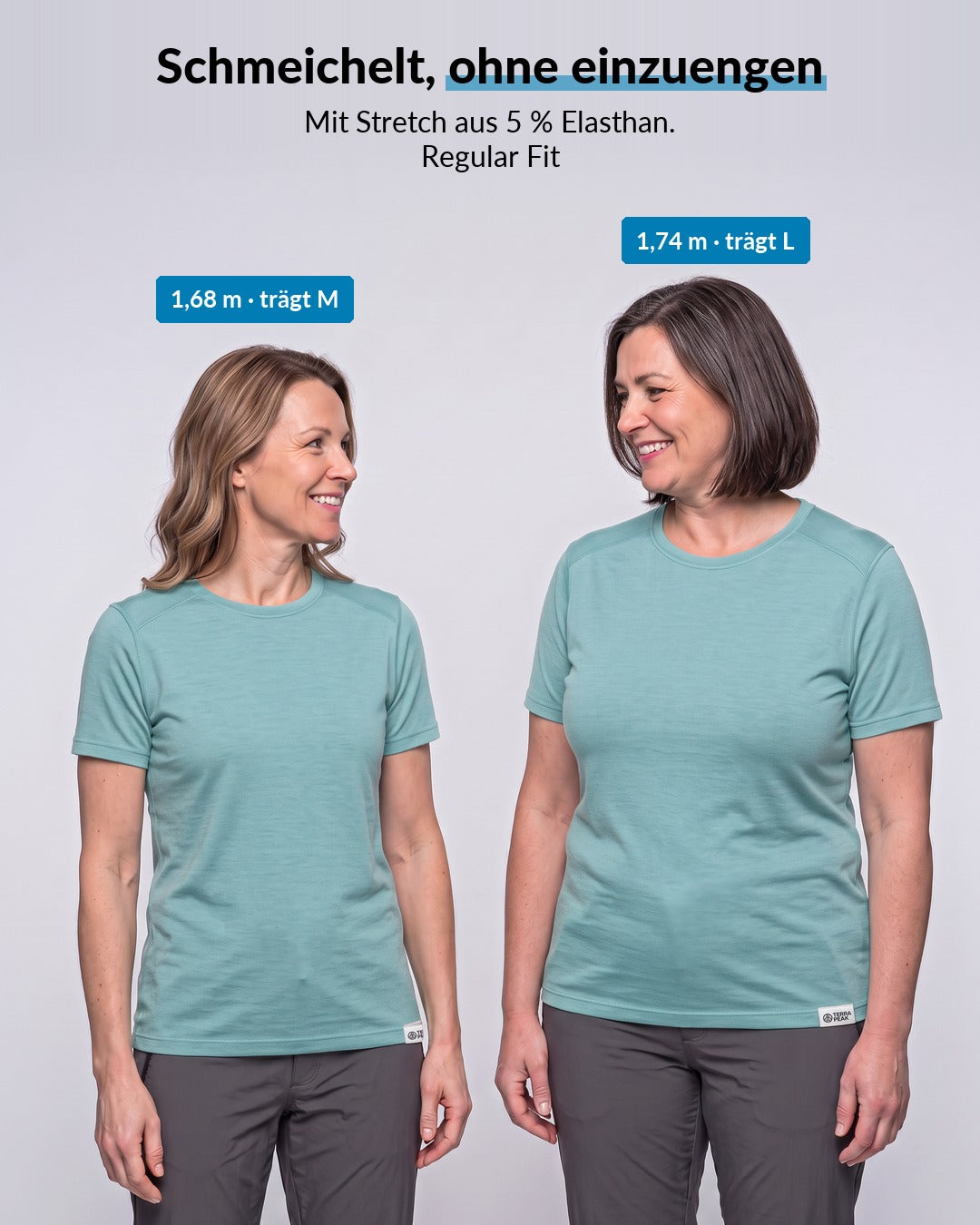 Passform des Merino T-Shirts Damen in Türkis, Regular Fit mit Stretch #Farbe_Türkis