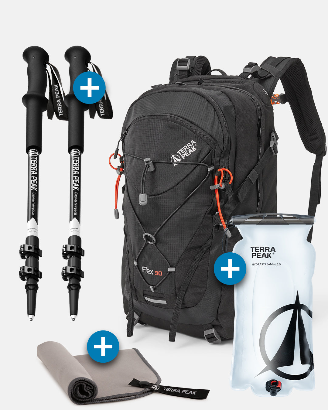 Flex 30 + Wanderstöcke + Trinkblase