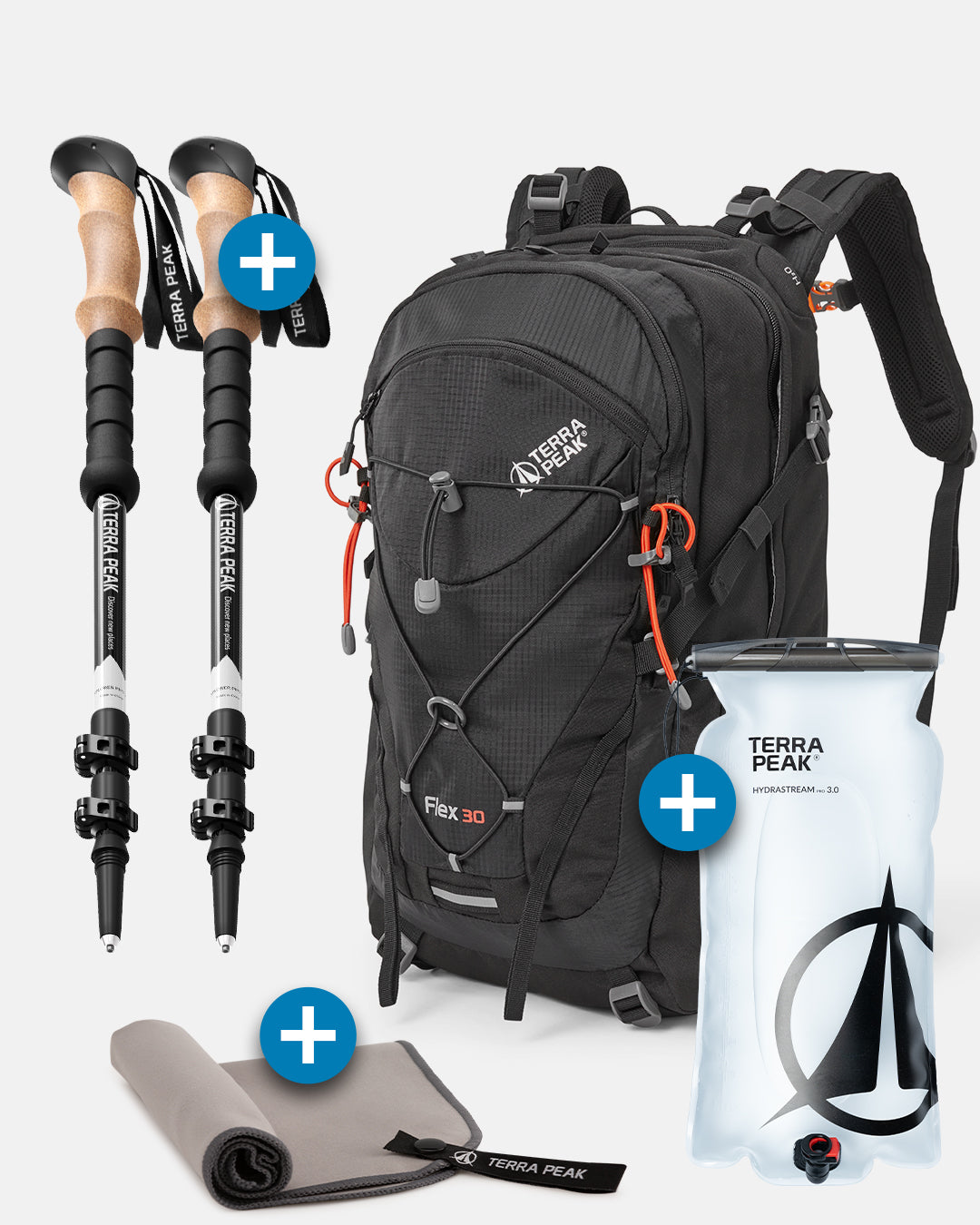 Flex 30 + Wanderstöcke + Trinkblase