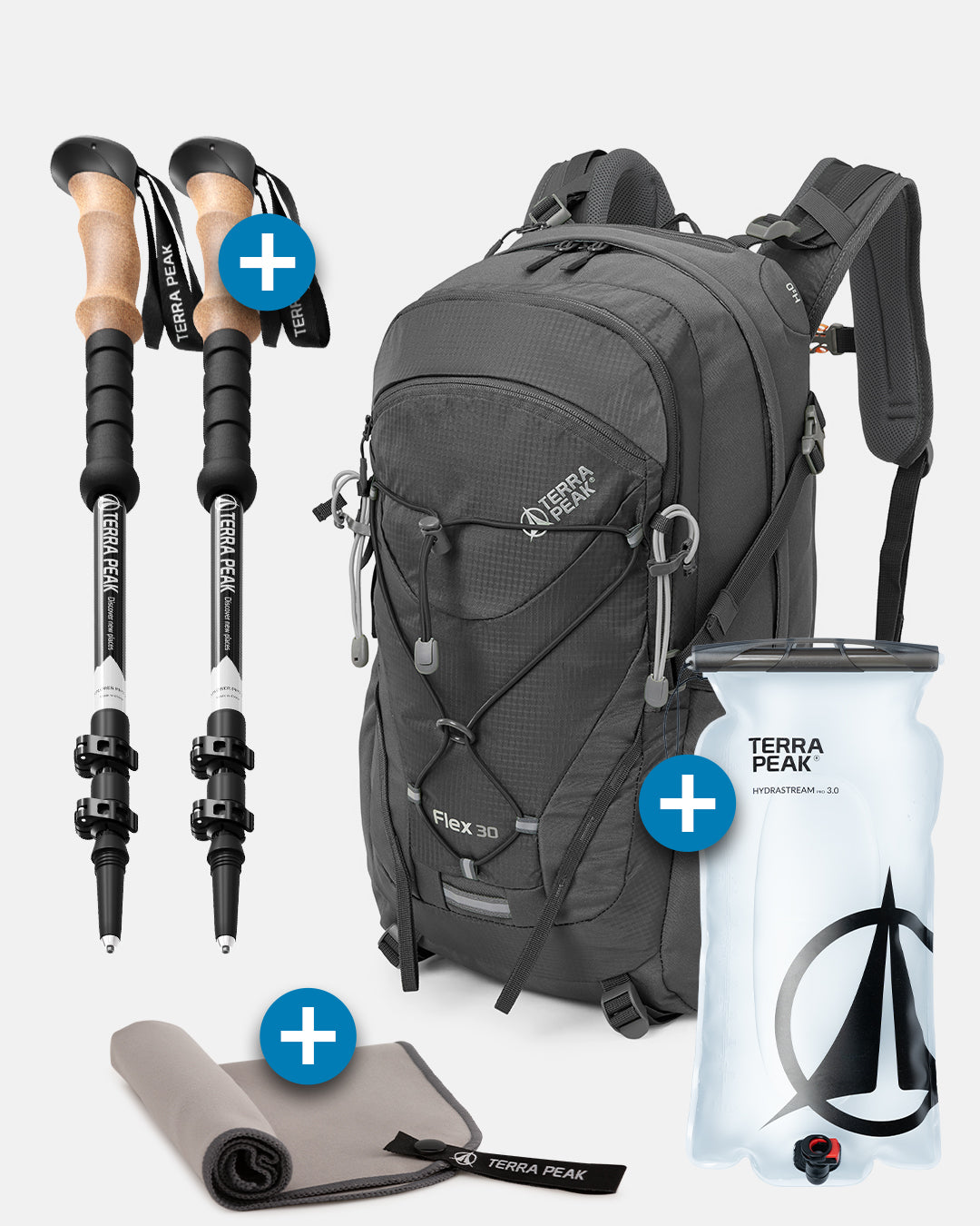 Flex 30 + Wanderstöcke + Trinkblase
