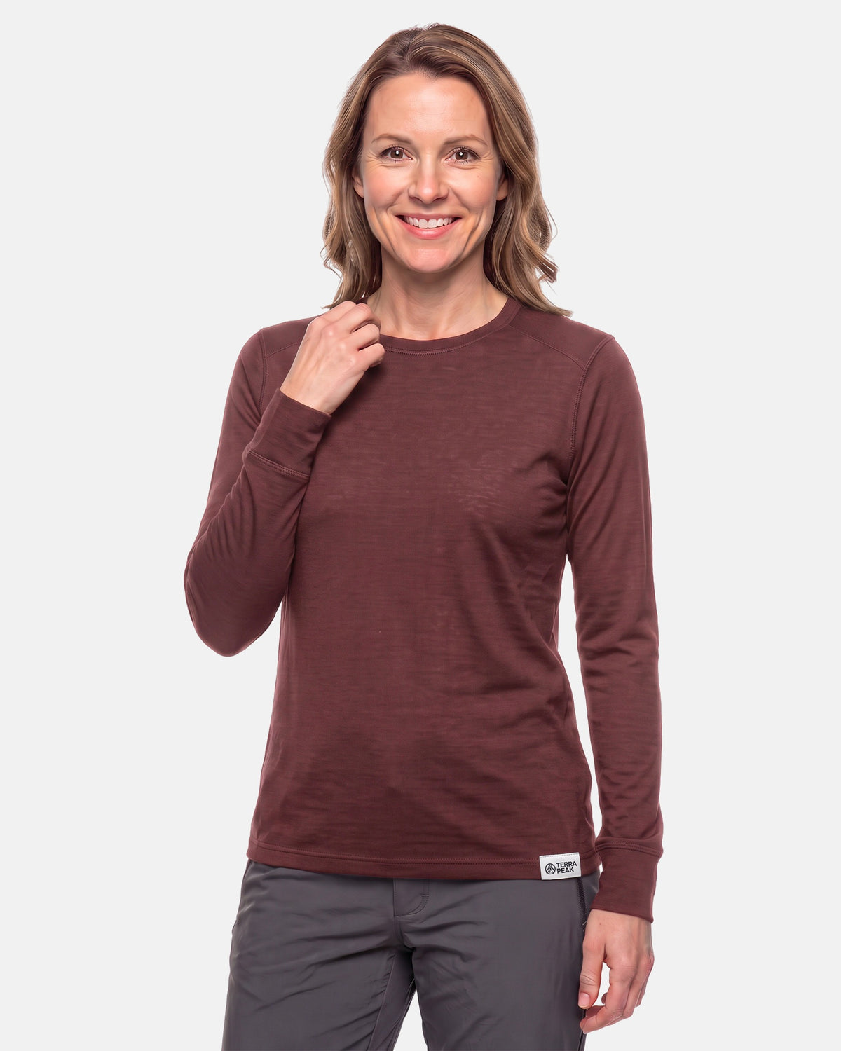 Merino Langarmshirt Damen in Bordeaux, Regular Fit #Farbe_Bordeaux