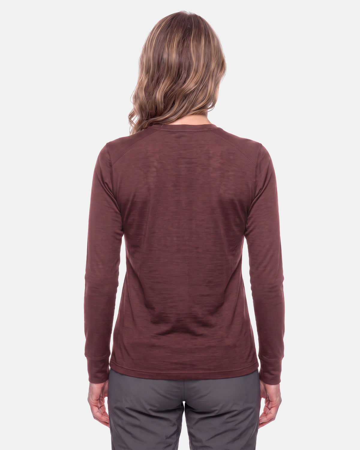 Merino Langarmshirt Damen in Bordeaux von hinten, Regular Fit #Farbe_Bordeaux