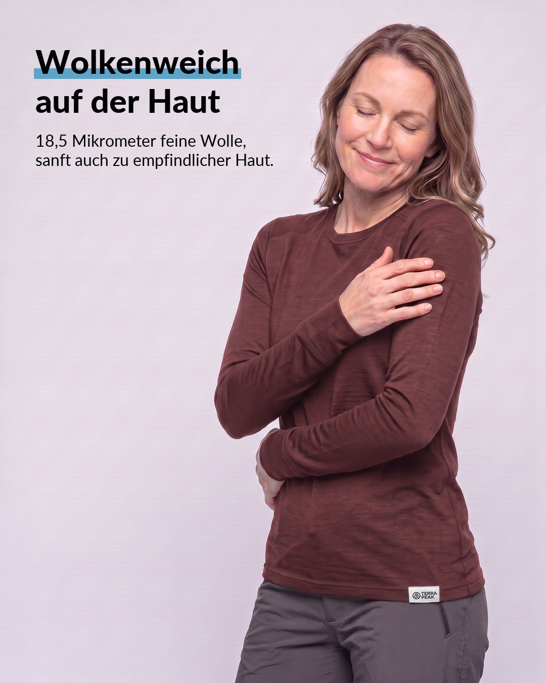 Merino Langarmshirt Damen Bordeaux, wolkenweich auf der Haut dank 18,5 Mikrometer feiner Wolle #Farbe_Bordeaux