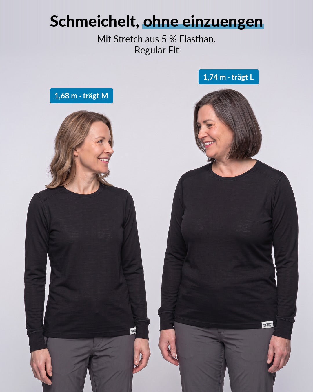 Passform des Merino Langarmshirts Damen, Regular Fit mit Stretch #Farbe_Schwarz
