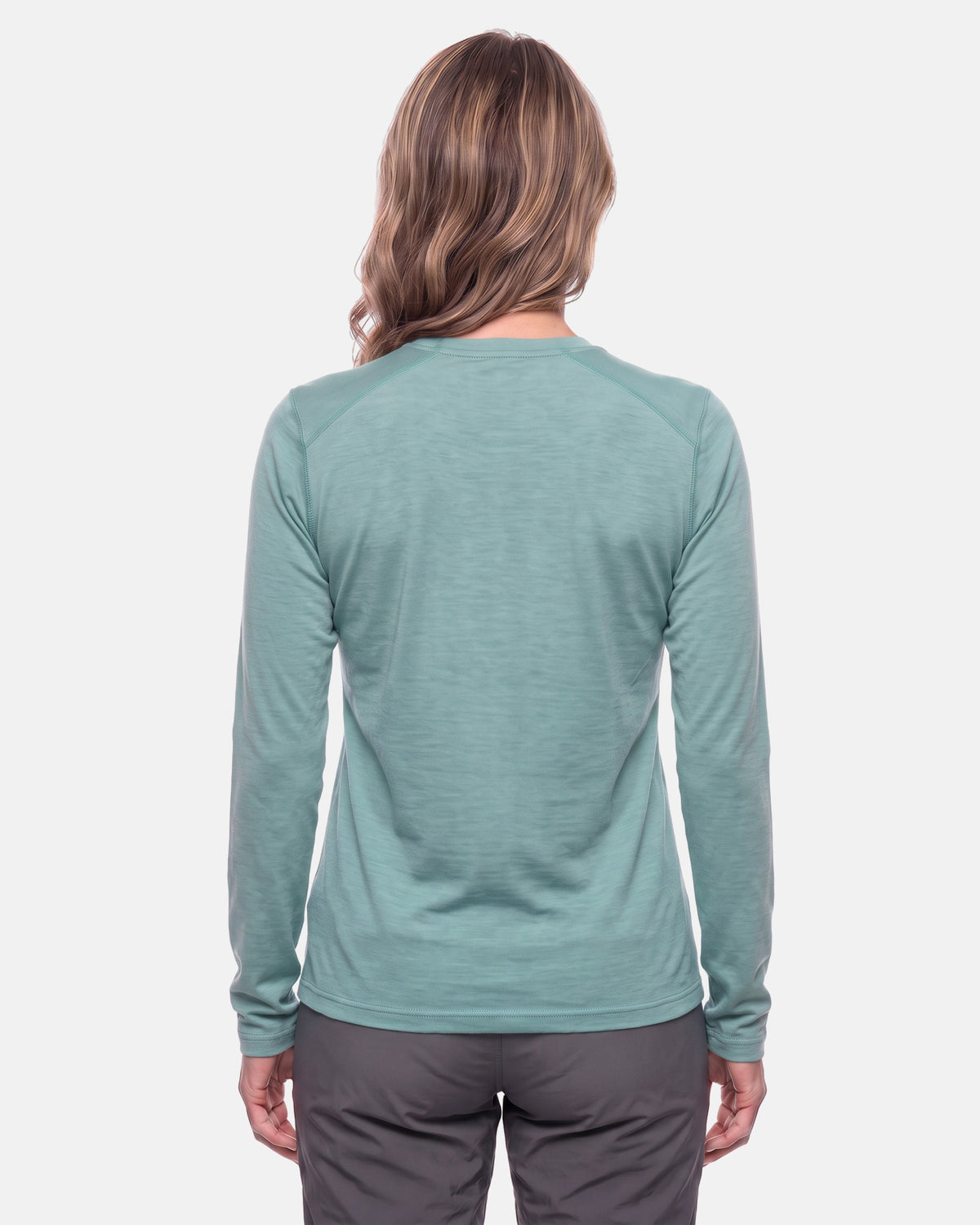 Merino Langarmshirt Damen in Türkis von hinten, Regular Fit #Farbe_Türkis
