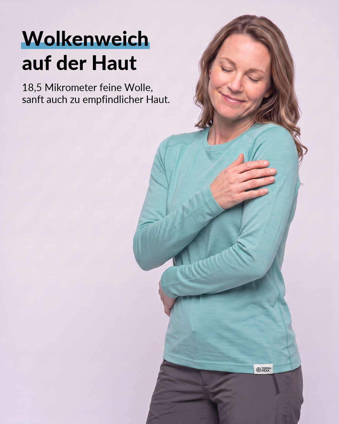 Merino Langarmshirt Damen Türkis, wolkenweich auf der Haut dank 18,5 Mikrometer feiner Wolle #Farbe_Türkis