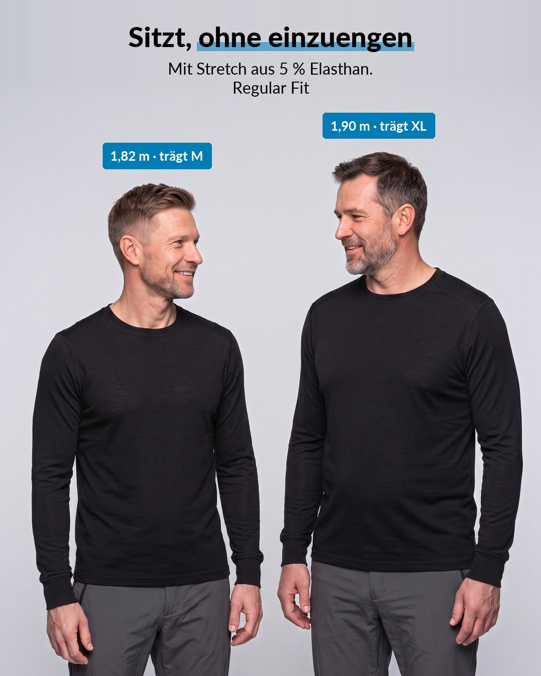 Passform des Merino Langarmshirts Herren, Regular Fit mit Stretch #Farbe_Schwarz