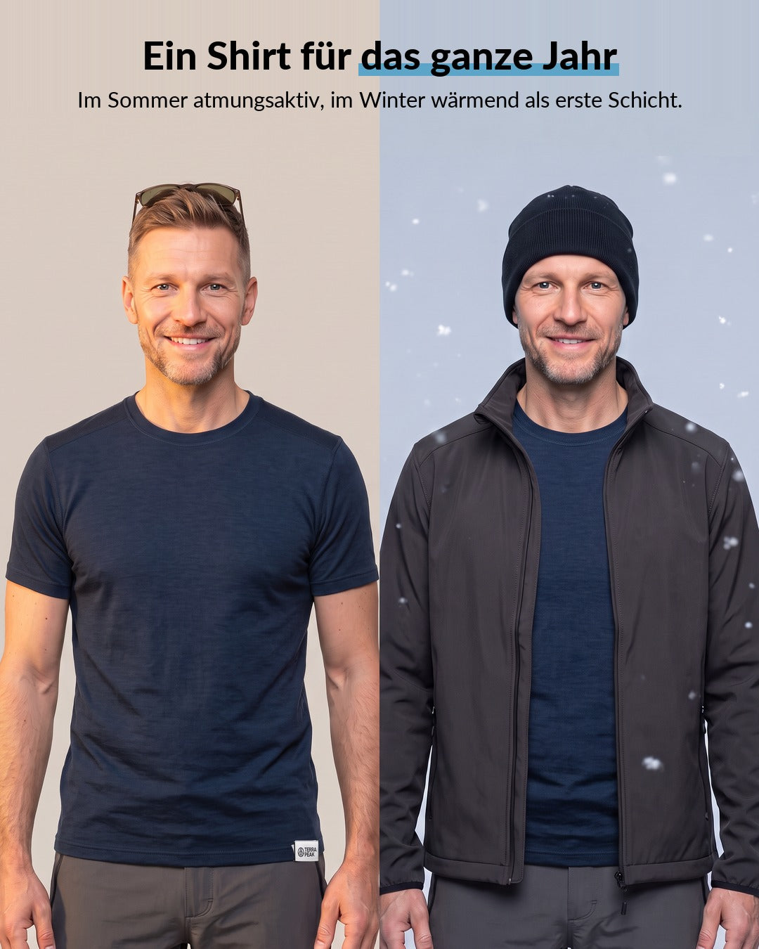 Merino T-Shirt Herren Blau im Sommer allein und im Winter als erste Schicht #Farbe_Blau