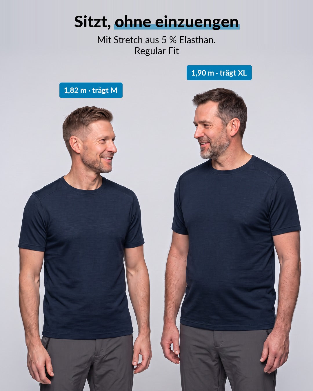 Passform des Merino T-Shirts Herren in Blau, Regular Fit mit Stretch #Farbe_Blau