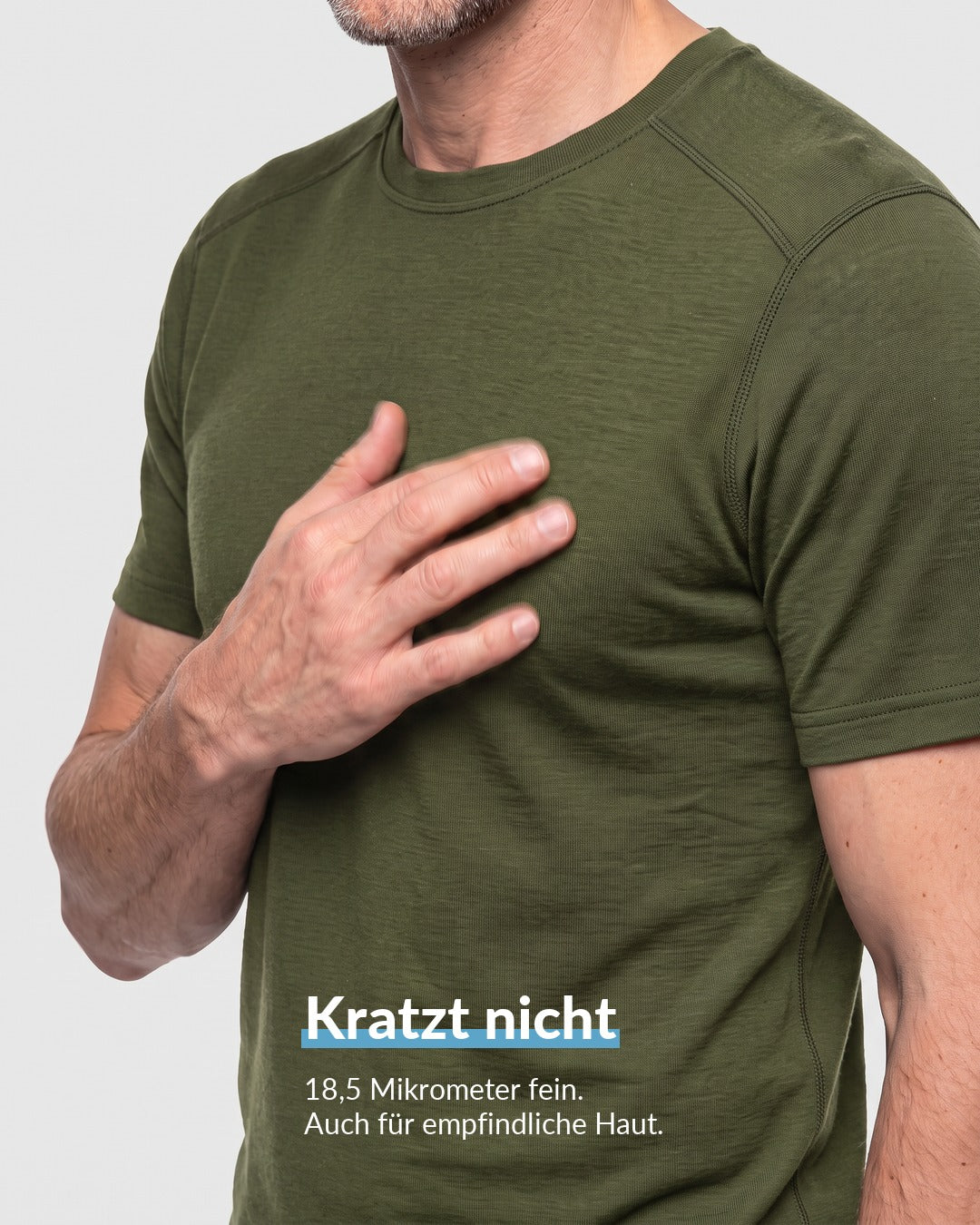 Merino T-Shirt Herren Olive, kratzt nicht dank 18,5 Mikrometer feiner Wolle #Farbe_Olive