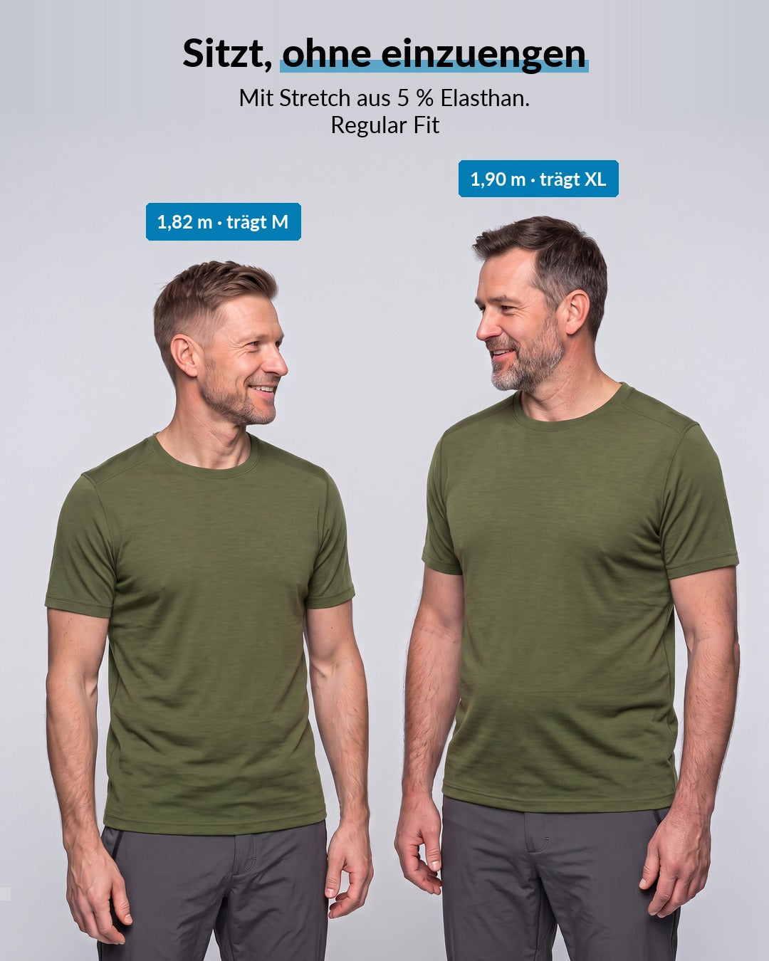 Passform des Merino T-Shirts Herren in Olive, Regular Fit mit Stretch #Farbe_Olive