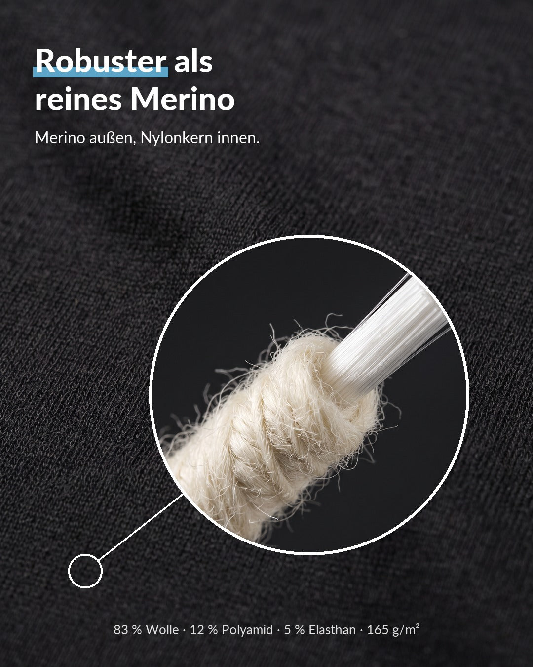 Core-Spun-Garn mit Merino außen und Nylonkern innen, 83 % Wolle, 12 % Polyamid, 5 % Elasthan #Farbe_Schwarz