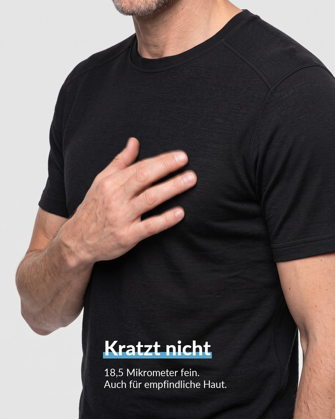 Merino T-Shirt Herren Schwarz, kratzt nicht dank 18,5 Mikrometer feiner Wolle #Farbe_Schwarz