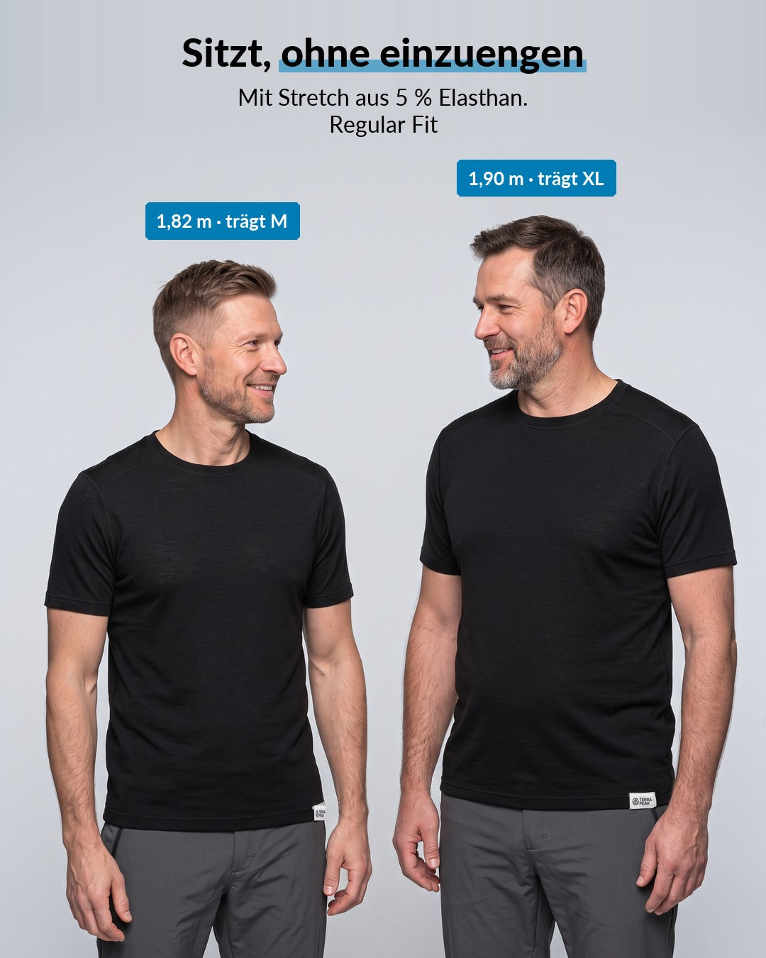 Passform des Merino T-Shirts Herren, Regular Fit mit Stretch #Farbe_Schwarz