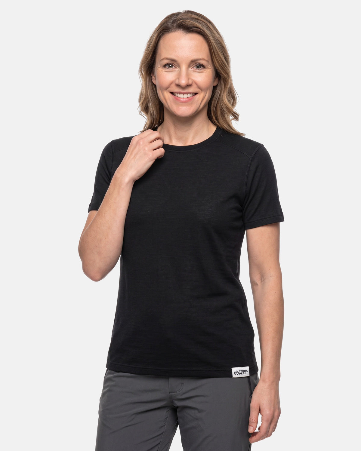 Merino T-Shirt Damen in Schwarz, Regular Fit #Farbe_Schwarz