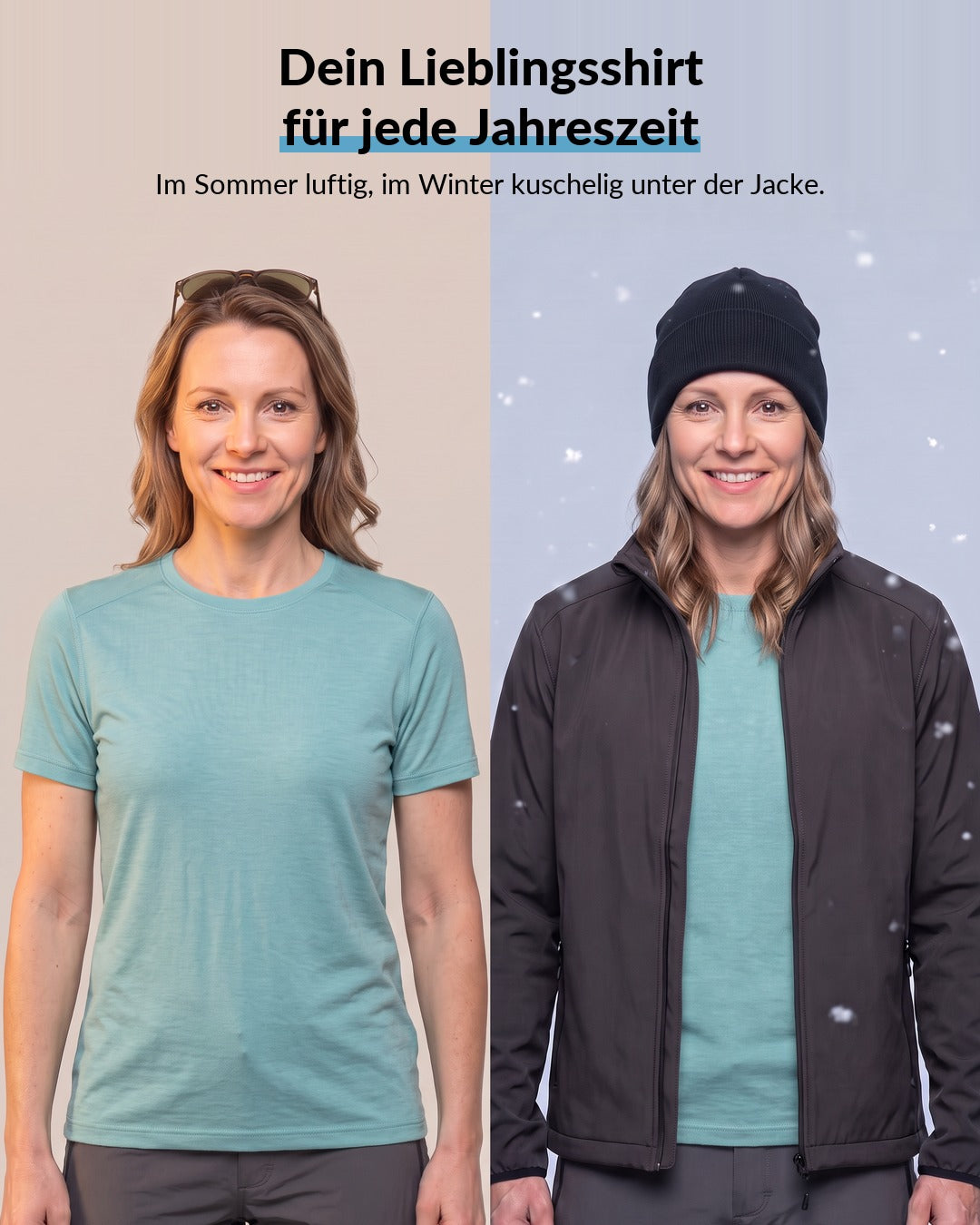 Merino T-Shirt Damen Türkis im Sommer allein und im Winter als erste Schicht #Farbe_Türkis